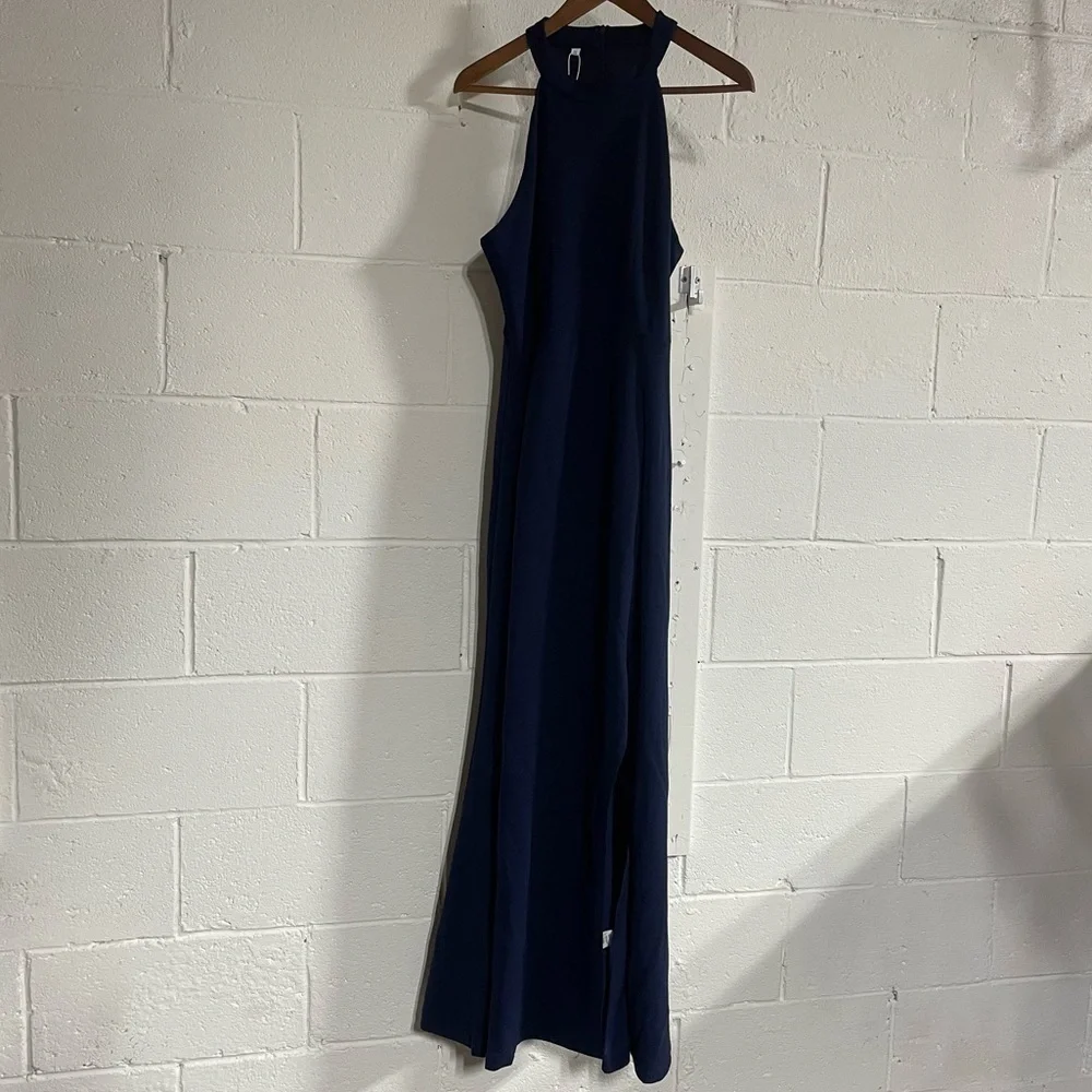 NWT Navy Blue Halter Neck Split Sleeveless Cocktail Long Dress Sz XL - Picture 5 of 6
